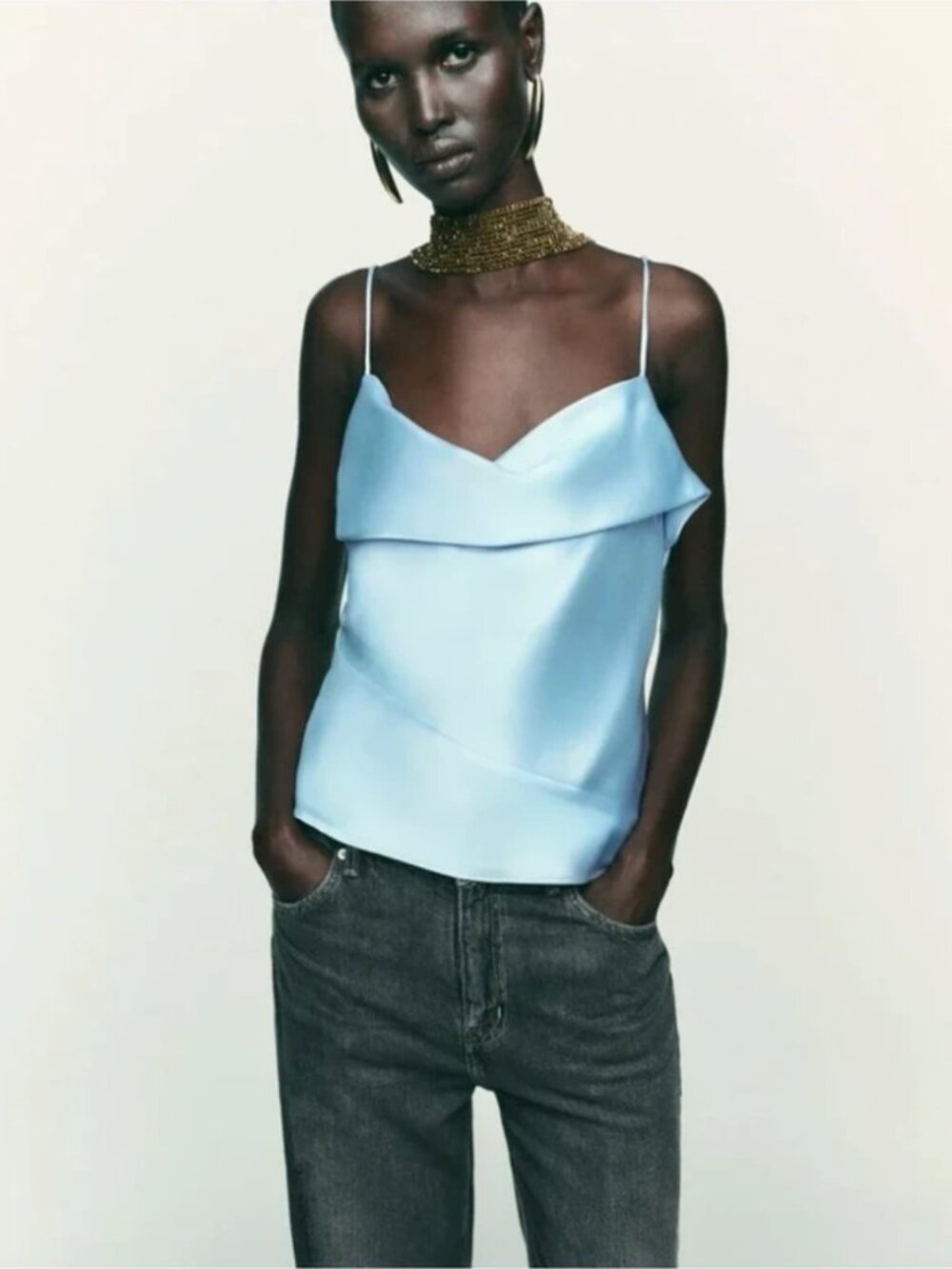 Zara Satin Camisole Top | Baby Blue | NWT | Size S